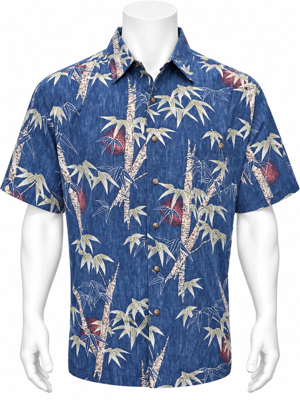 Vintage Tori Richard Blue Tan Bamboo Print Hawaiian Cotton Men’s Shirt Large